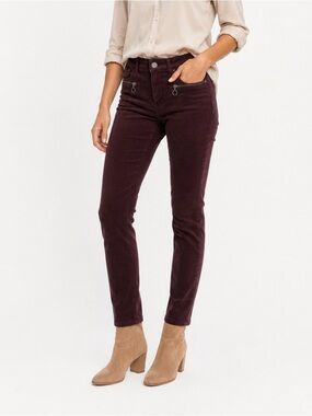 MAC Slim Triple Zip Corduroy Pants Burgundy Wine Skinny 34x30